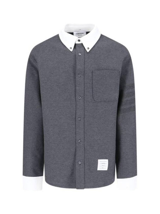 Double Face Tech Twill Long Sleeve Shirt Gray - THOM BROWNE - BALAAN