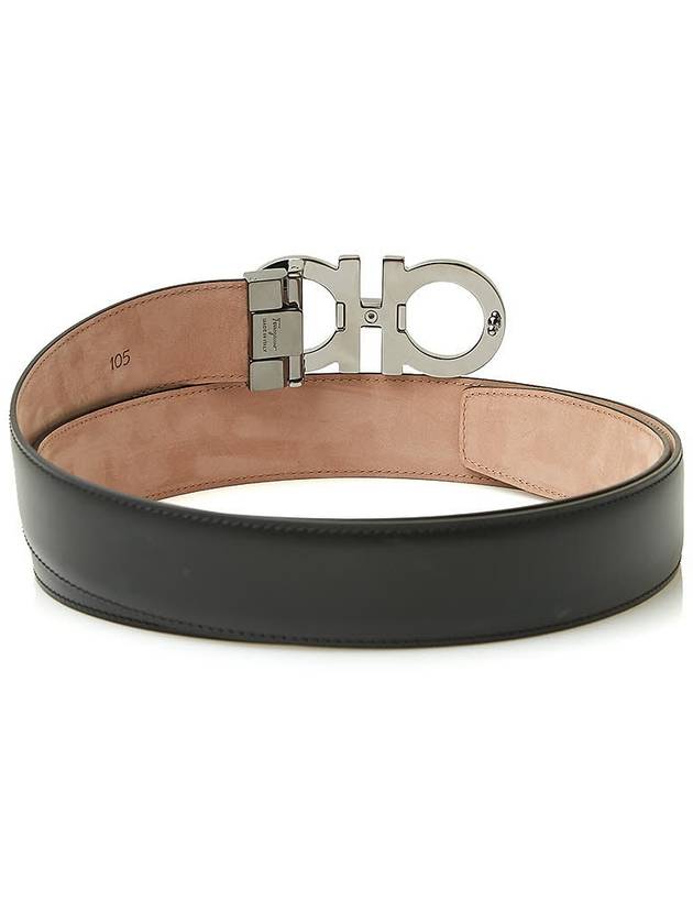 Adjustable Gancini Gunmetal Logo Leather Belt Black - SALVATORE FERRAGAMO - BALAAN 5