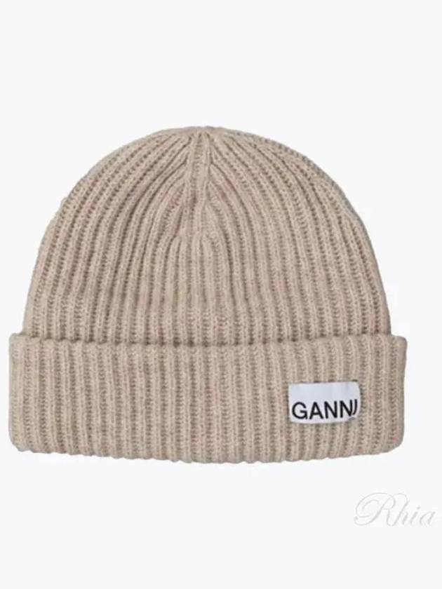 Logo Patch Knit Beanie Sand - GANNI - BALAAN 2