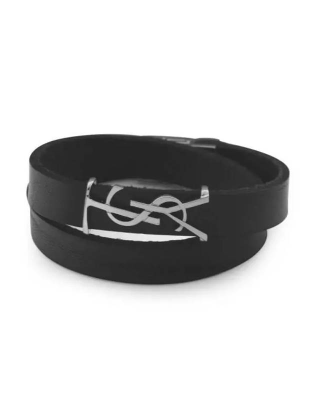 Opyum Double Wrap Leather Bracelet Black - SAINT LAURENT - BALAAN 3