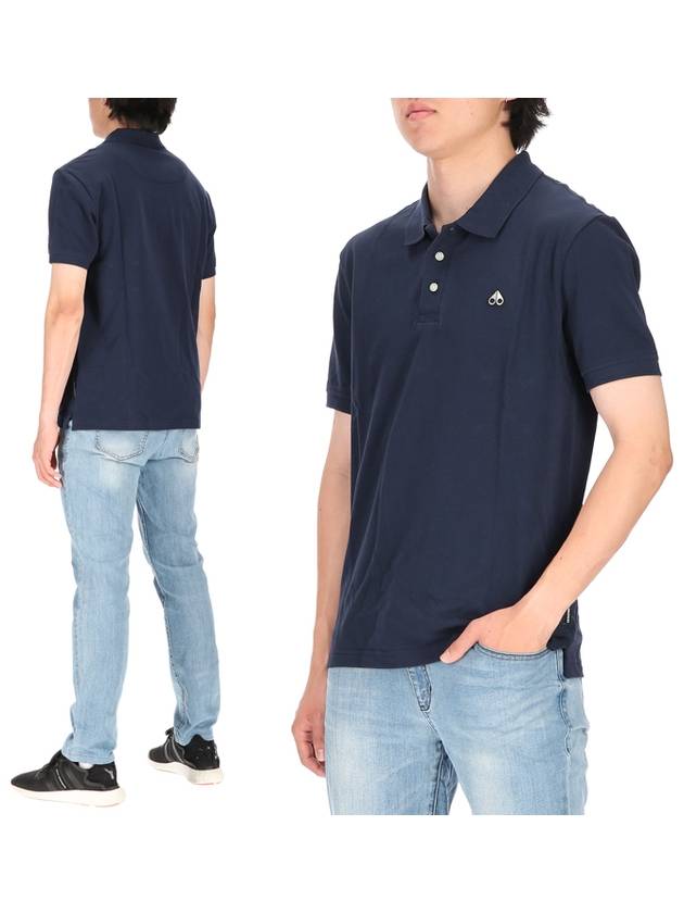 Embroidered Logo Short Sleeve Polo Shirt Navy - MOOSE KNUCKLES - BALAAN.