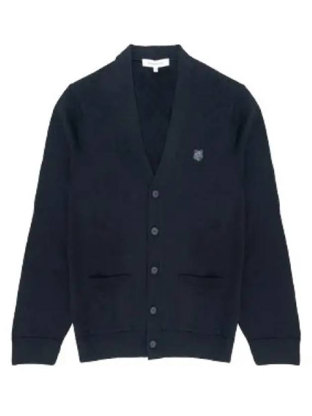 Bold Fox Head Patch V Neck Wool Cardigan Black - MAISON KITSUNE - BALAAN 2