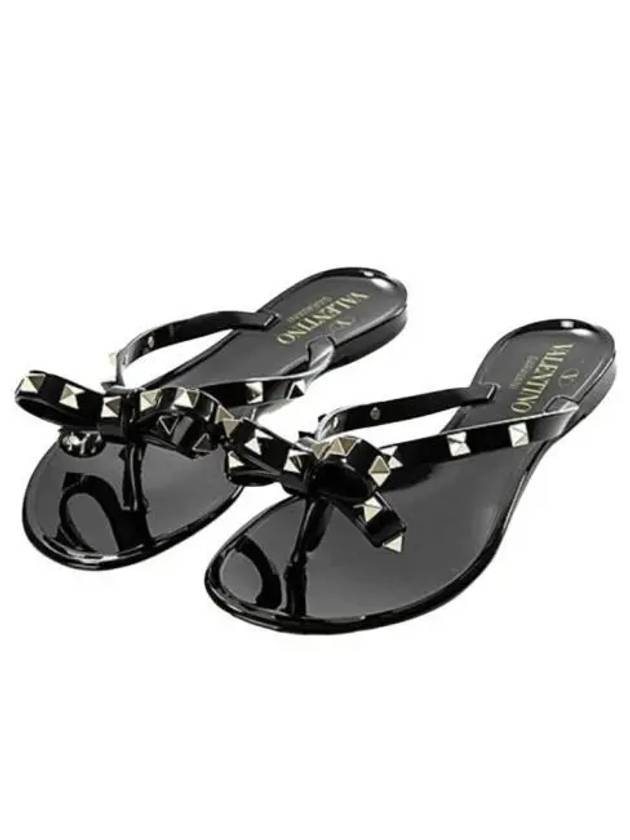 Women s Rockstud Ribbon Black Flip flops 0552 PVS 0NO 1156269 - VALENTINO - BALAAN 1