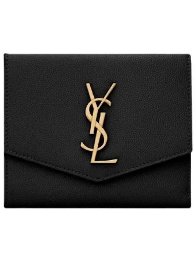 Uptown Compact Grain De Poudre Embossed Leather Halfwallet Black - SAINT LAURENT - BALAAN 1