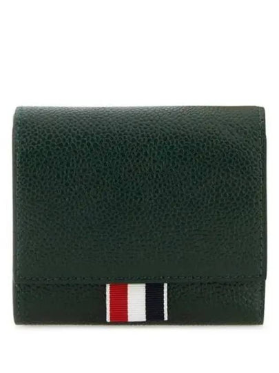 RWB Stripe Pebble Leather Tri-fold Half Wallet Dark Green - THOM BROWNE - BALAAN 2