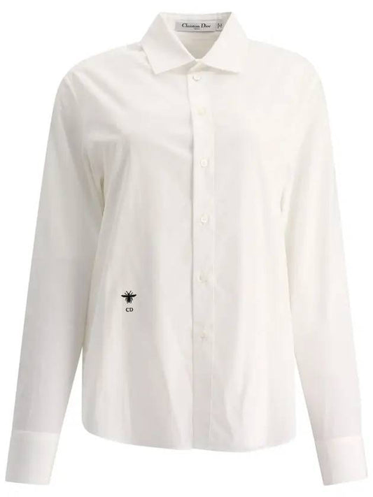 Women Bee Emblem Embroidery Cotton Poplin Long Sleeve Shirt White - DIOR - BALAAN.