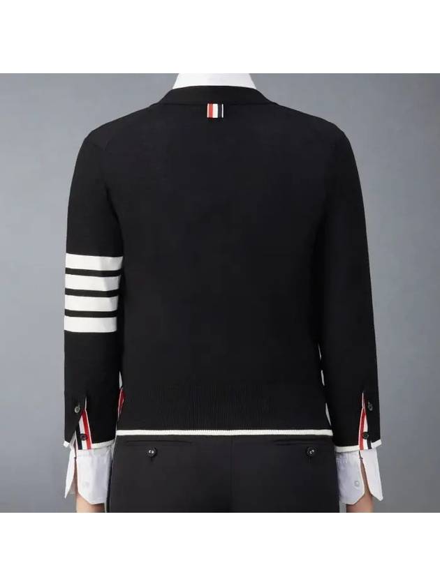 4 Bar Relaxed Fit Fine Merino Wool Cardigan Black - THOM BROWNE - BALAAN 4