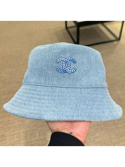 CC Logo Denim Reversible Unisex Bucket Hat Bungeoji Hat Blue - CHANEL - BALAAN 1