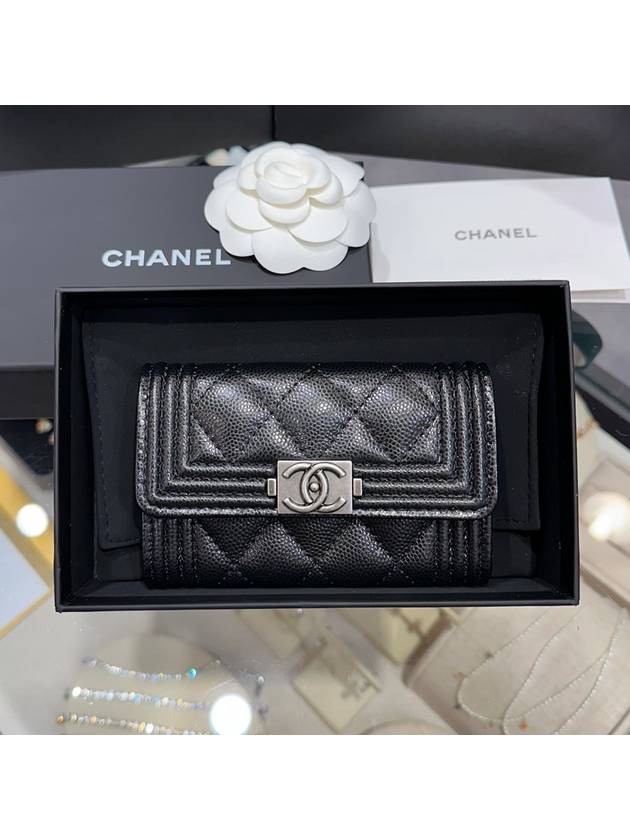 Boy flap card wallet caviar silver plate black - CHANEL - BALAAN 3