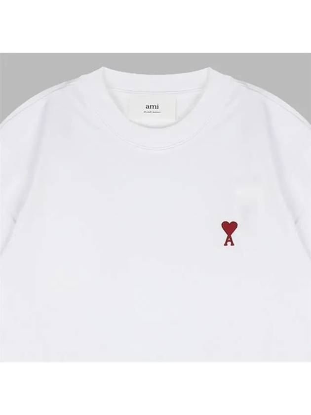 Chain Stitch Heart Logo Long Sleeve T-Shirt White - AMI - BALAAN 4