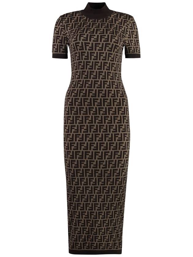 FF Cotton Midi Dress Brown - FENDI - BALAAN 2