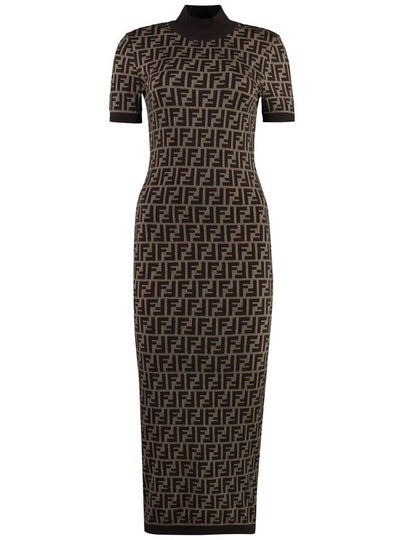 FF Cotton Midi Dress Brown - FENDI - BALAAN 2