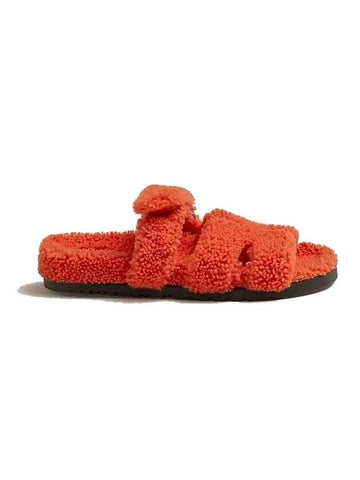 Chypre Fur Sandals Orange - HERMES - BALAAN.