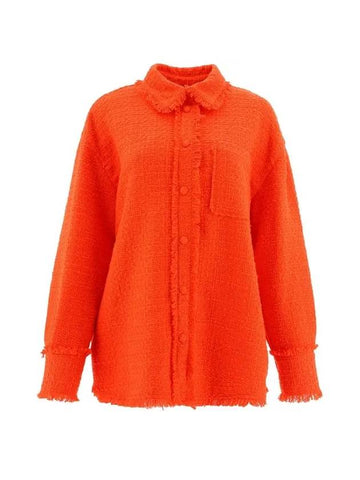 Women's Fringe Tweed Long Sleeve Shirt Orange - MSGM - BALAAN 1