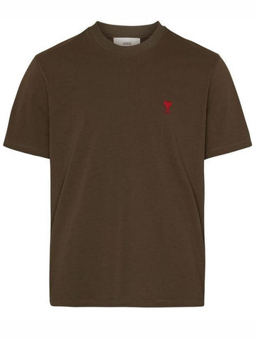 Small Heart Logo  Short Sleeve T-Shirt Brown - AMI - BALAAN 1