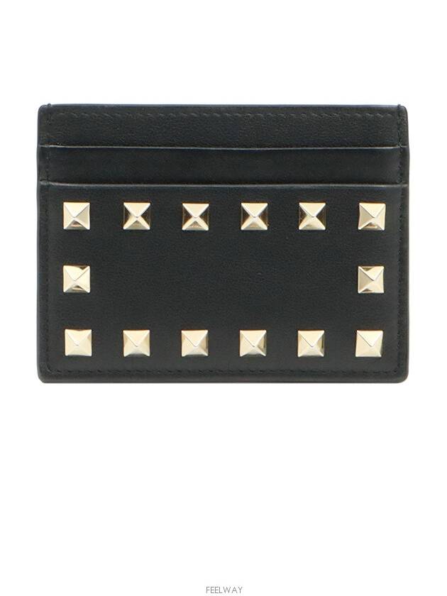 Black calfskin Rockstud card wallet UW2P0486BOL - VALENTINO - BALAAN 1