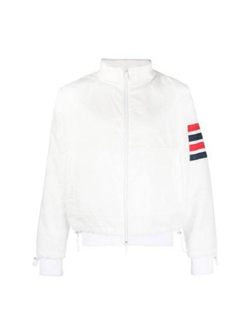 4 Bar Stripe Ripstop Zip-up Jacket White - THOM BROWNE - BALAAN 1