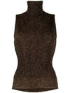 Sparkle Rib Sleeveless Turtleneck Brown - GANNI - BALAAN 2