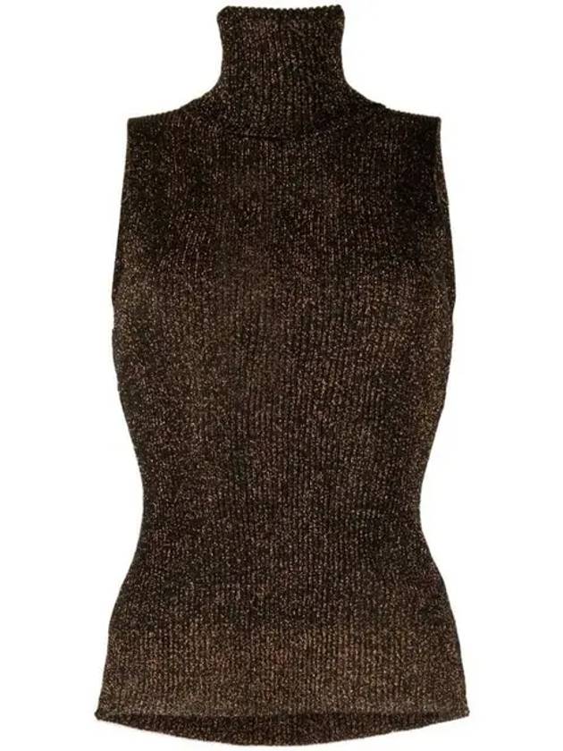 Sparkle Rib Sleeveless Turtleneck Brown - GANNI - BALAAN 2