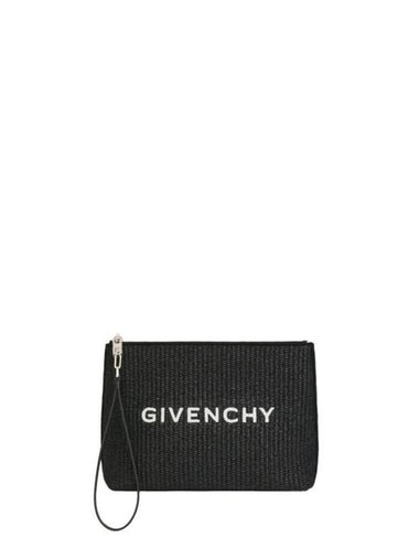 Embroidered Logo Travel Raffia Pouch Black - GIVENCHY - BALAAN 1