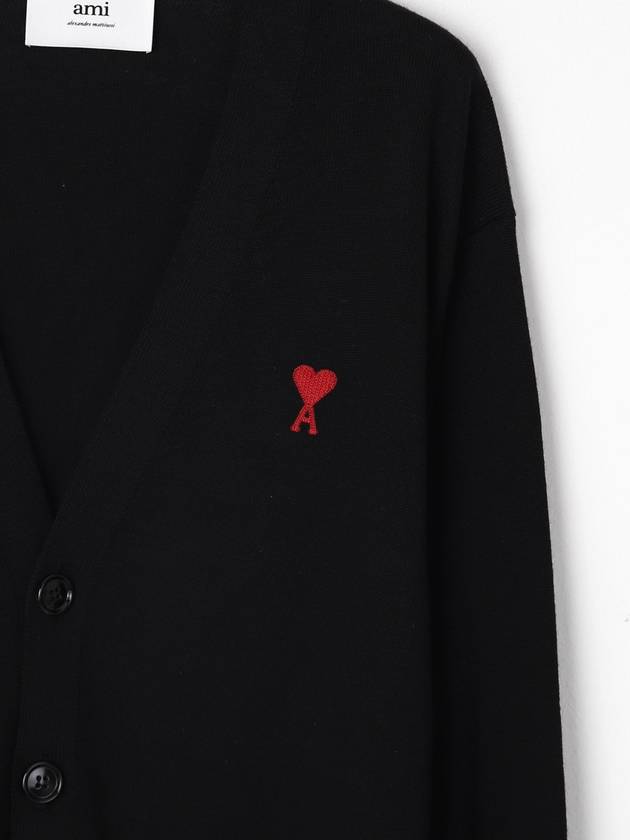 Red Heart Logo Merino Wool Cardigan Black - AMI - BALAAN 7