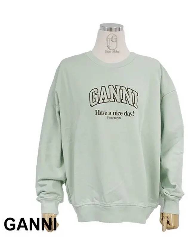 Logo Crew Neck Sweatshirt Aqua Form - GANNI - BALAAN 3