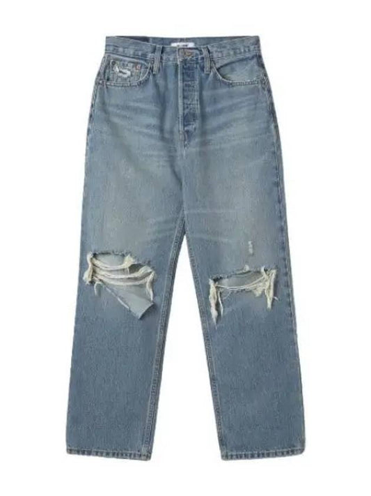 Cropped Distressed Straight Leg Denim Pants Blue Jeans - RE/DONE - BALAAN 1