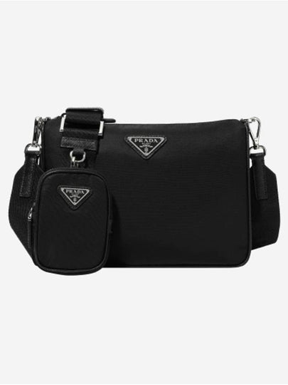 Triangle Logo Re-Nylon Saffiano Leather Shoulder Bag Black - PRADA - BALAAN 2