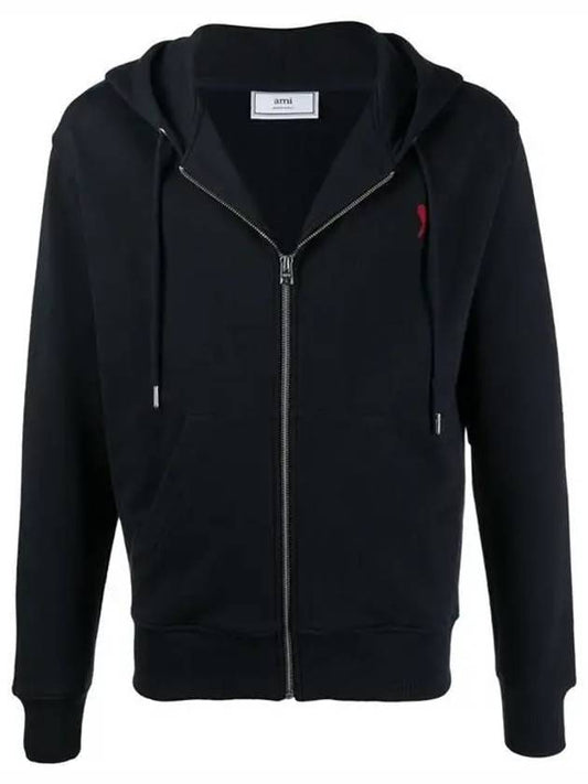 Men's Heart Logo Zip-Up Hoodie Navy - AMI - BALAAN 2