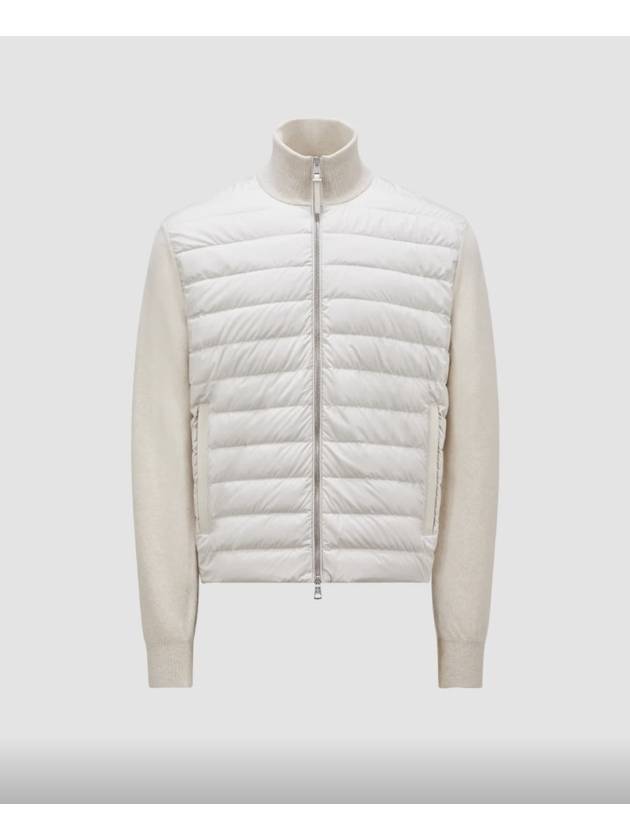 Padded Wool Cashmere Zip-Up Cardigan Beige - MONCLER - BALAAN 8