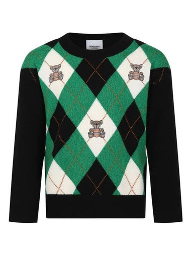 Kids Thomas Bear Argyle Check Knit Top Black Green - BURBERRY - BALAAN 1