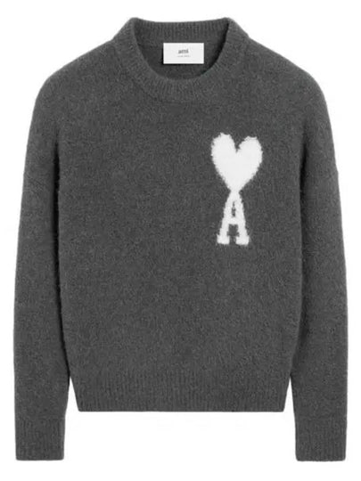 Intarsia Logo Crewneck Knit Top Dark Grey - AMI - BALAAN 2