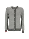 Herringbone Crew Neck Wool Cardigan Light Grey - THOM BROWNE - BALAAN 2