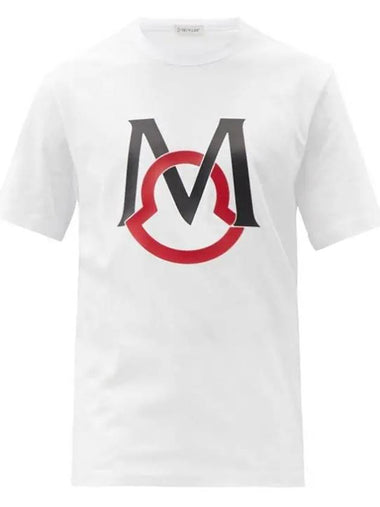 M logo two tone printed cotton short sleeve t shirt white 8C7E120 8390T 080 - MONCLER - BALAAN 1