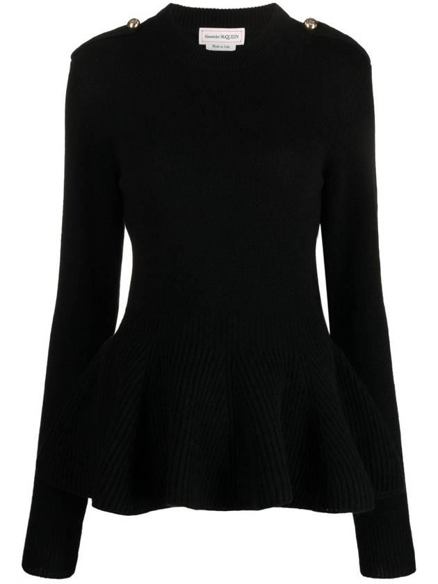 Wool Cashmere Peplum Hem Knit Top Black - ALEXANDER MCQUEEN - BALAAN 2