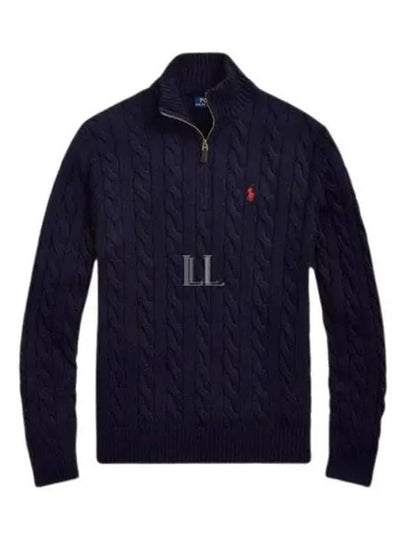 Men's Embroidery Pony Cable Half Zip Up Knit Top Navy - POLO RALPH LAUREN - BALAAN 2