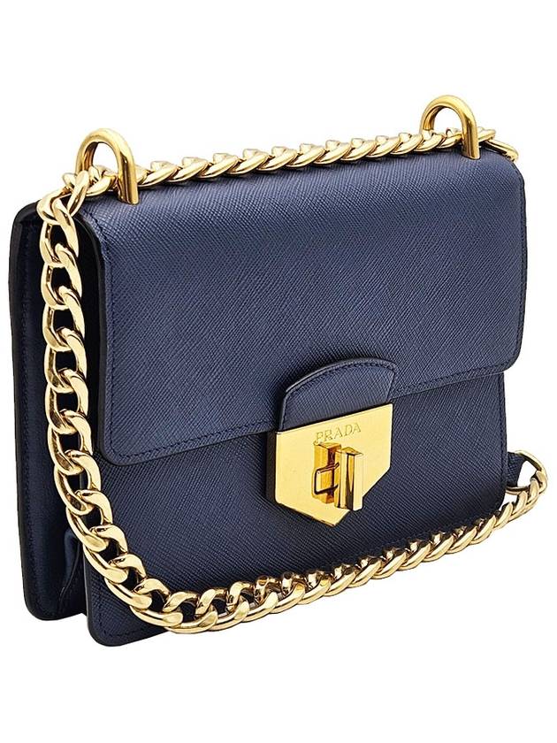 Prada 1BD089 Navy Saffiano Soft Calfskin Gold Chain Shoulder Bag - PRADA - BALAAN 3