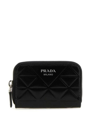 Men's Leather Zip Around Card Wallet Black - PRADA - BALAAN 1