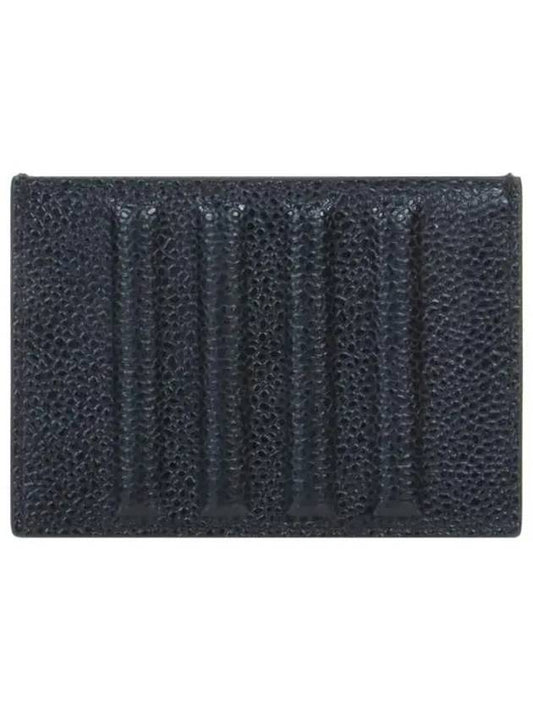 Debossed 4 Bar Pebble Grain Card Wallet Black - THOM BROWNE - BALAAN 2