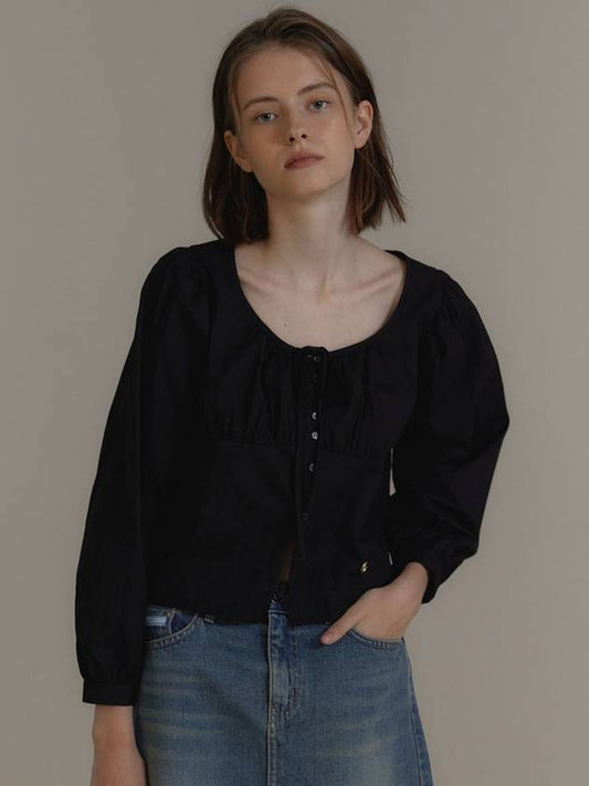 ANC LONG SLEEVE RIBBON PUFF BLOUSE_BLACK - ANOETIC - BALAAN 1