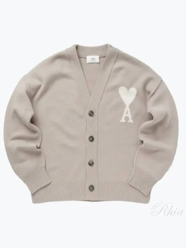 De Coeur Logo Wool Cardigan Light Beige - AMI - BALAAN 2