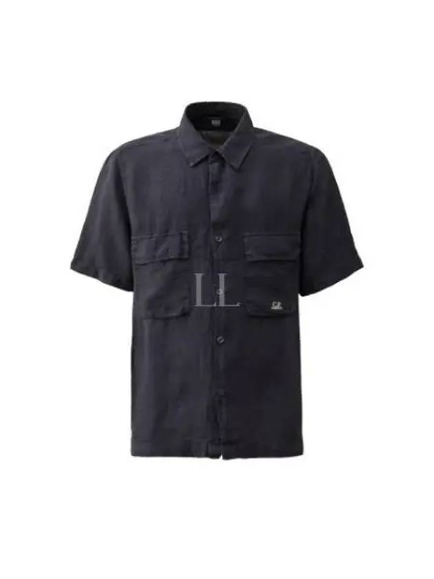 Linen Short Sleeve Shirt Black - CP COMPANY - BALAAN 2