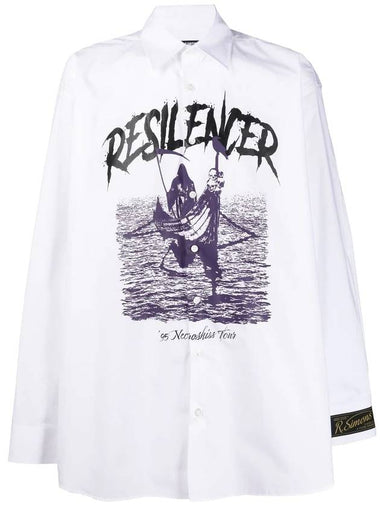 Men's Printed Overfit Cotton Long Sleeve Shirt White - RAF SIMONS - BALAAN 1