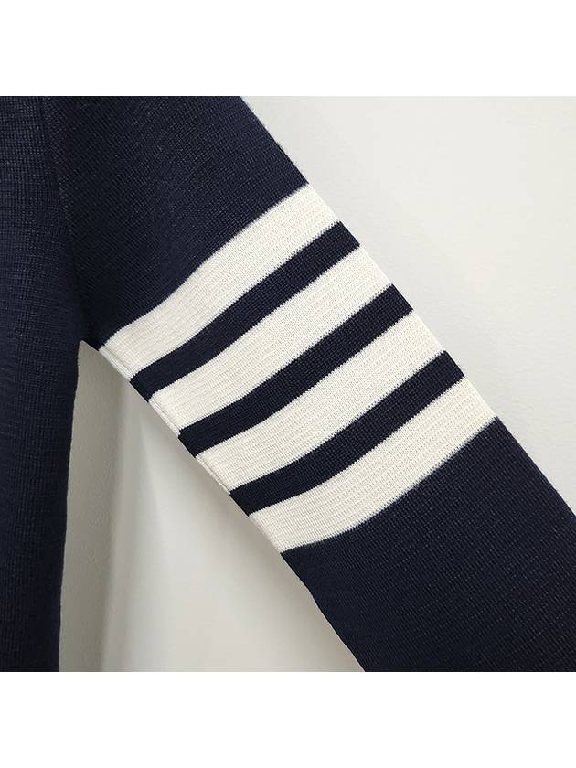 Milano Stitch 4 Bar Classic V Neck Fine Merino Wool Cardigan Navy - THOM BROWNE - BALAAN 6