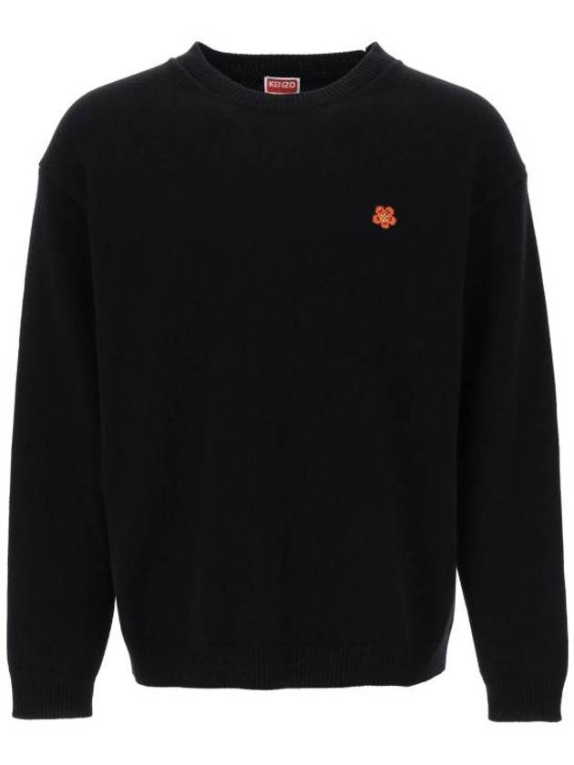 Embroidered Boke Flower Wool Knit Top Black - KENZO - BALAAN 2