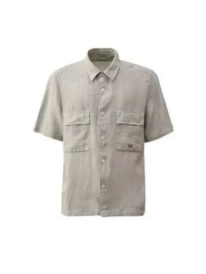 Linen Short Sleeve Shirt Grey - CP COMPANY - BALAAN 2