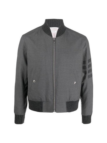 Diagonal Striped Knit Rib Blouson Bomber Jacket Dark Grey - THOM BROWNE - BALAAN 1