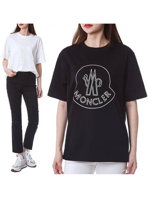 Embroidered Logo Crew Neck Short Sleeve T-Shirt Black - MONCLER - BALAAN 2