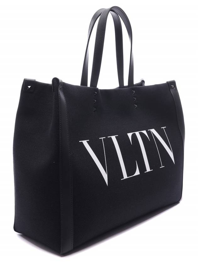 VLTN Rockstud Medium Canvas Tote Bag Black - VALENTINO - BALAAN 4