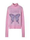 Women's Butterfly Logo Knit Turtleneck Pink - GANNI - BALAAN 2